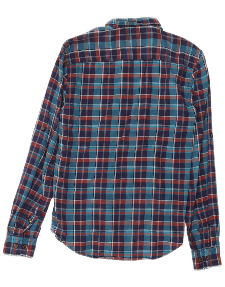 BENETTON Mens Slim Fit Flannel Shirt Medium Navy Blue Check Cotton