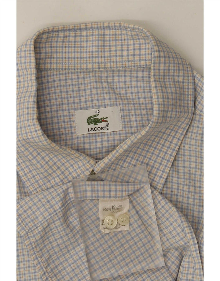 Camisa Lacoste Hombre Manga Corta Talla 40 Algodón Cuadros Azul Medio