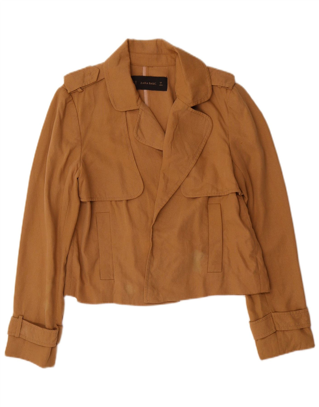 Zara Mujer Chaqueta Americana Corta Abierta De Gran Tamaño Reino Unido 6 XS Marrón Lyocell