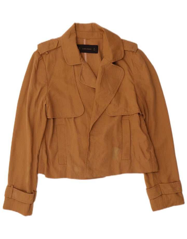 Zara Mujer Chaqueta Americana Corta Abierta De Gran Tamaño Reino Unido 6 XS Marrón Lyocell
