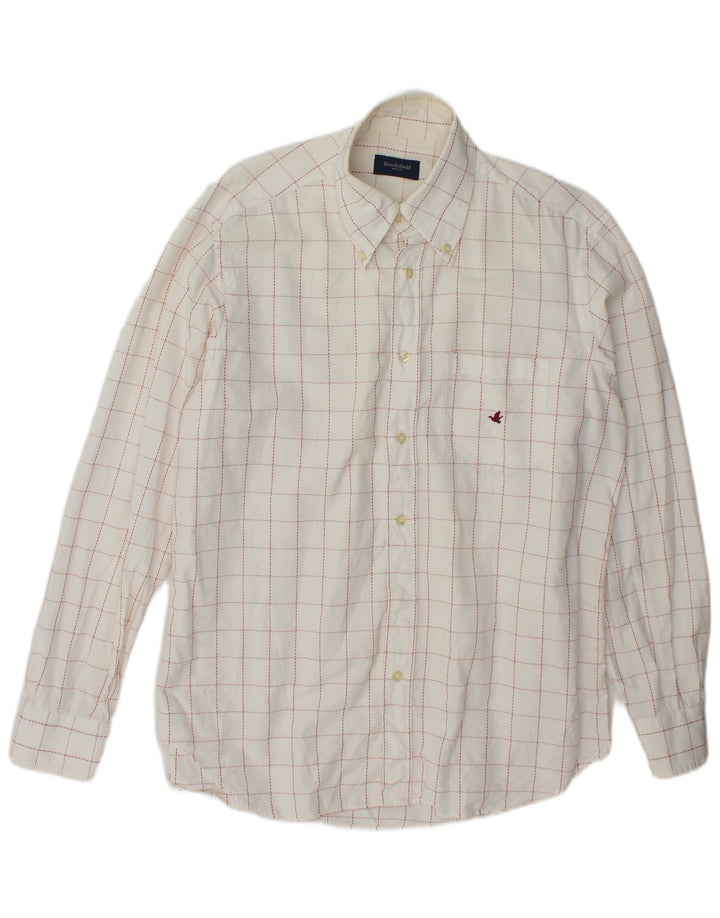 Camisa Brooksfield para hombre talla 41 algodón a cuadros blanco grande