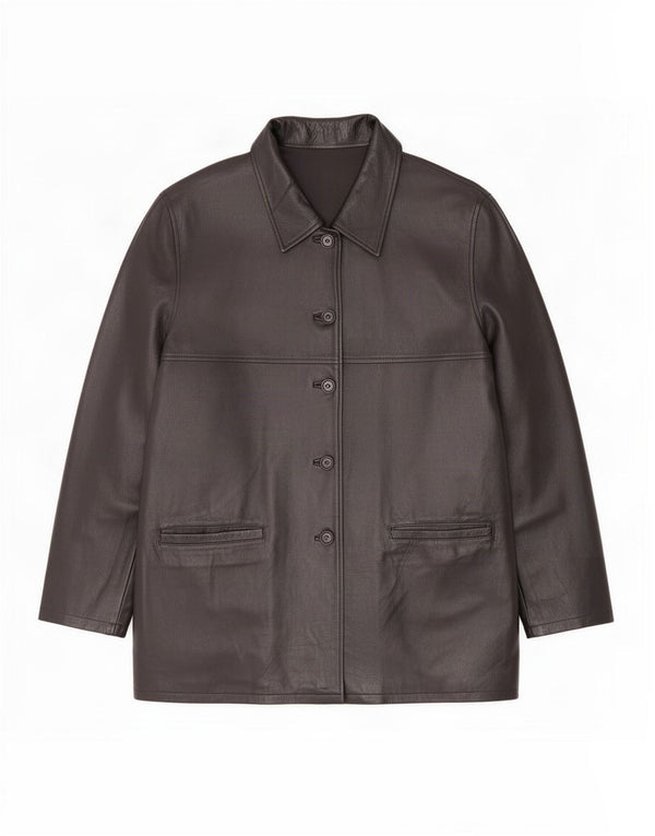 Chaqueta de cuero vintage para mujer IT 54 3XL Negro