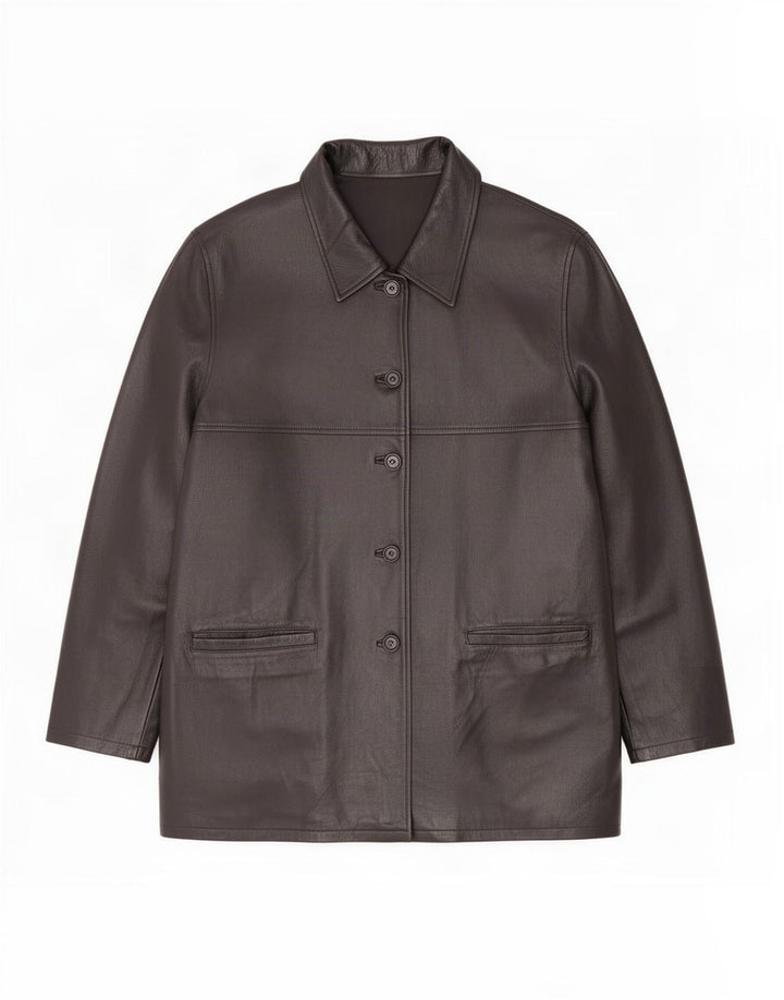 Chaqueta de cuero vintage para mujer IT 54 3XL Negro