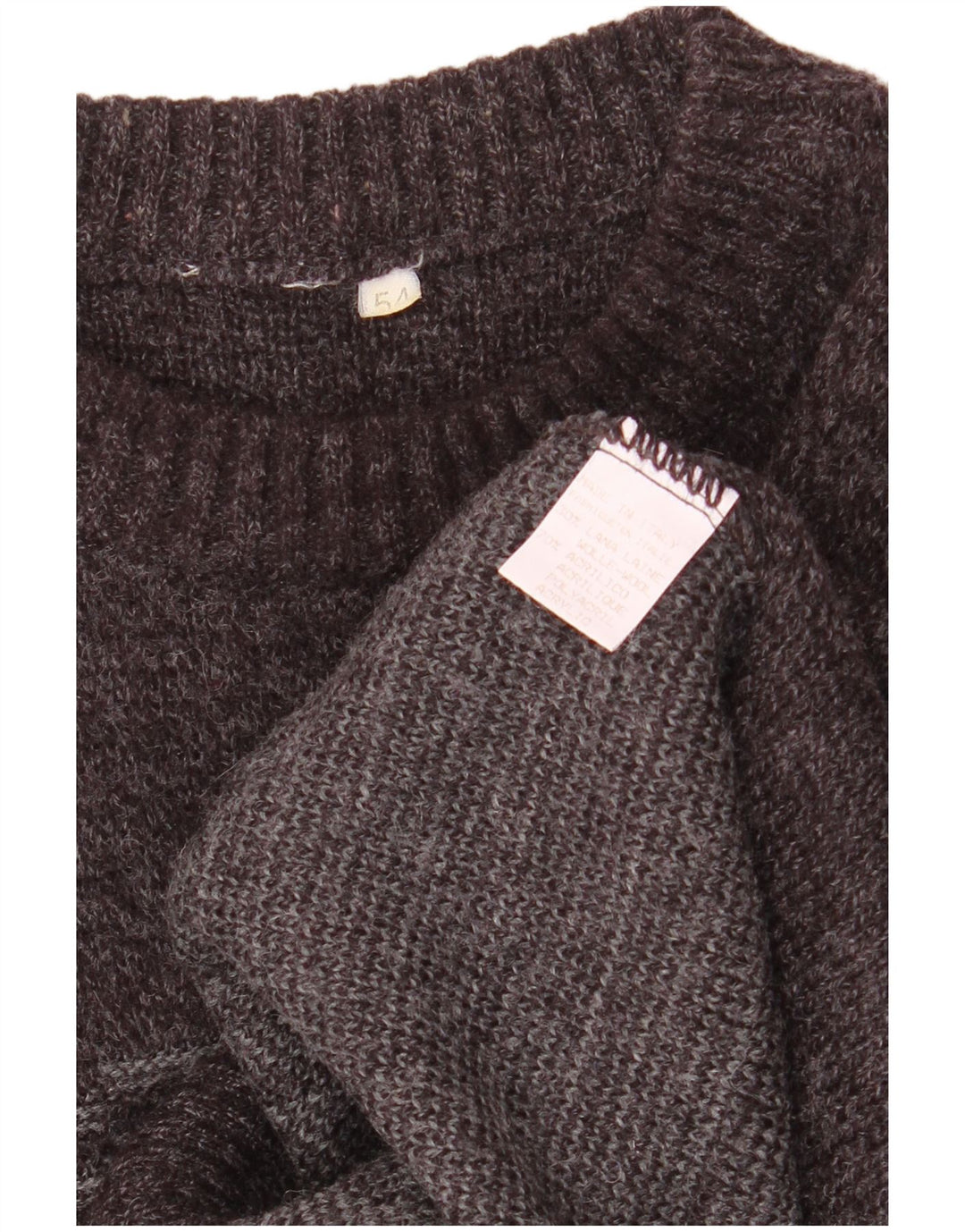 VINTAGE Jersey de cuello redondo para hombre IT 54 XL Gris Fair Isle Lana