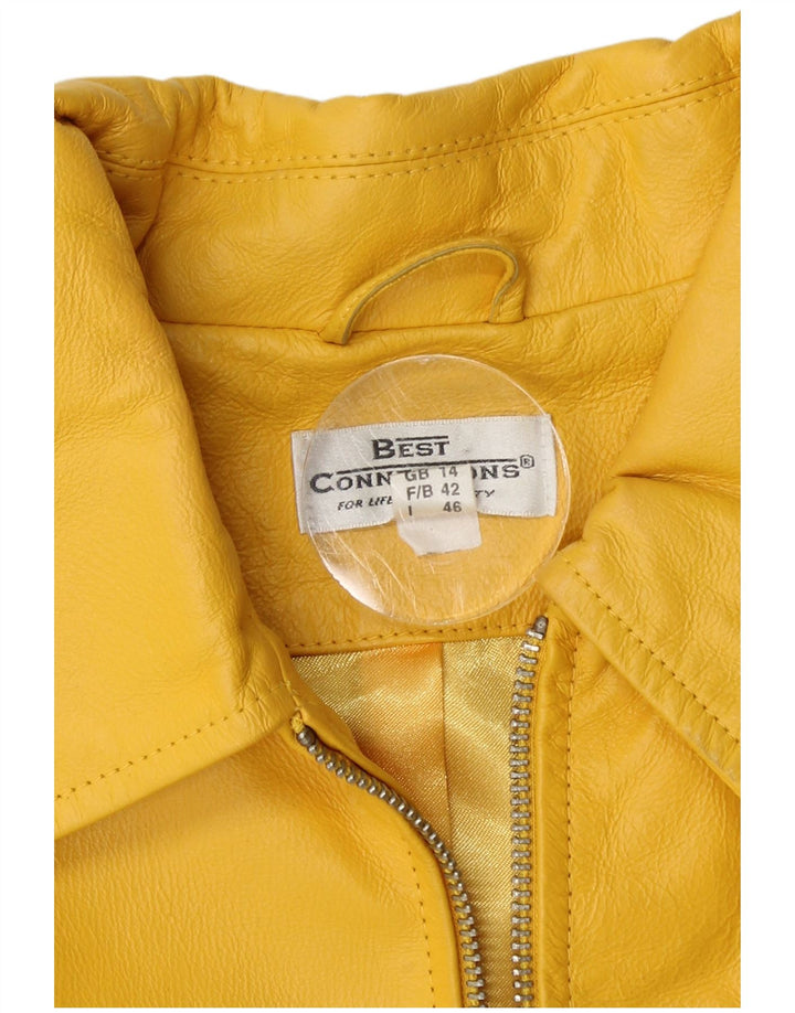 VINTAGE Chaqueta de cuero para mujer Reino Unido 14 Cuero amarillo medio