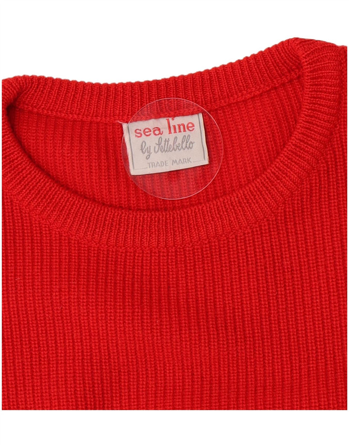Vintage hombres cuello redondo jersey suéter medio rojo lana virgen