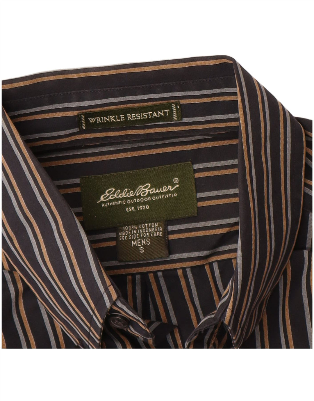 EDDIE BAUER Camisa de hombre pequeña de algodón a rayas azul marino