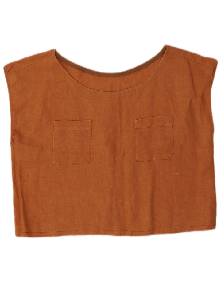 Vintage mujer crop blusa top Reino Unido 12 marrón medio
