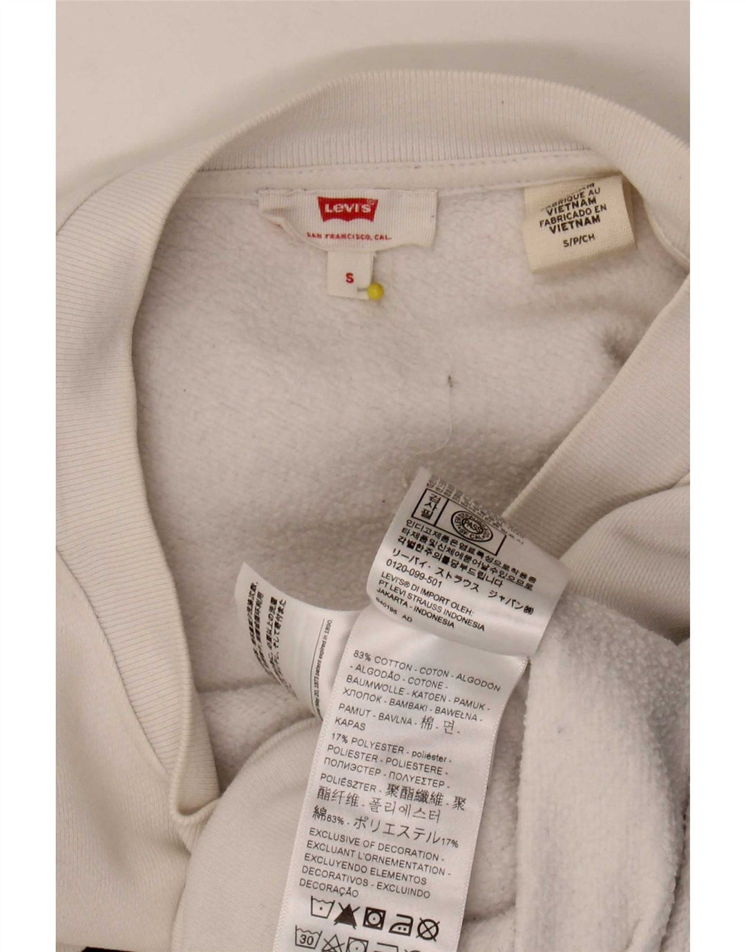 Levi's Sudadera extragrande con gráfico corto para mujer, talla 10, color blanco