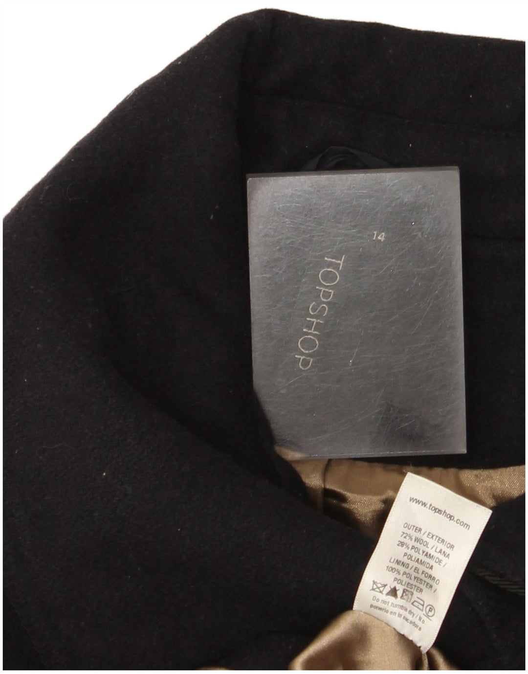 Topshop Abrigo para mujer UK 44 Lana azul marino mediana