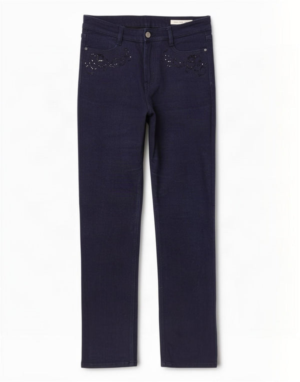 Marks & Spencer Vaqueros rectos para mujer UK 10 Small W30 L29 Algodón azul marino