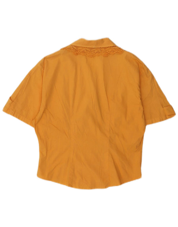 Vintage mujer camisa de manga corta blusa Reino Unido 12 algodón naranja medio