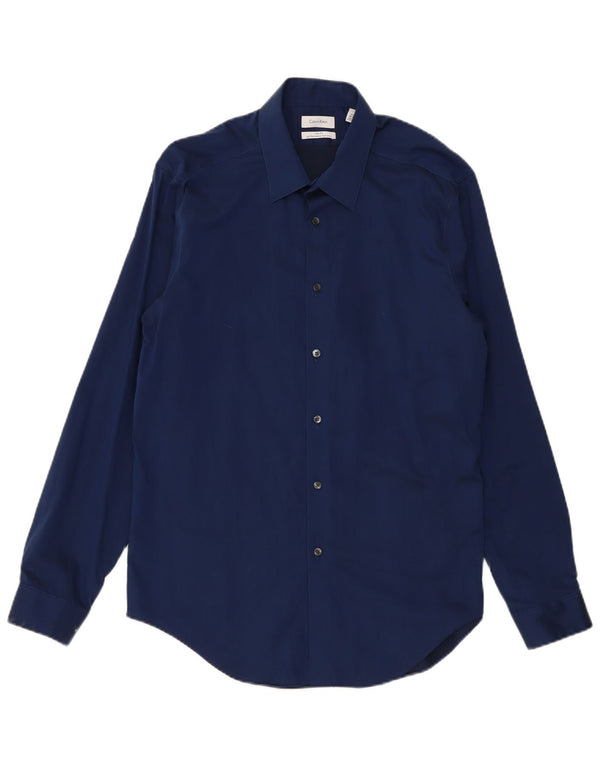 Calvin Klein Camisa Slim Fit para Hombre UK 40 1/2 Grande Algodón Azul Marino