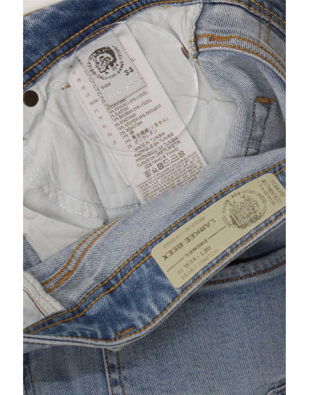 Diesel Hombre Larkee-Beex Vaqueros Cónicos Regulares Desgastados W34 L30 Azul