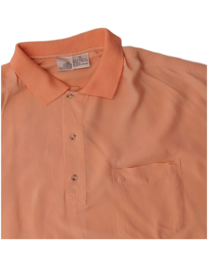 Vintage hombres manga corta pullover camisa XL naranja seda