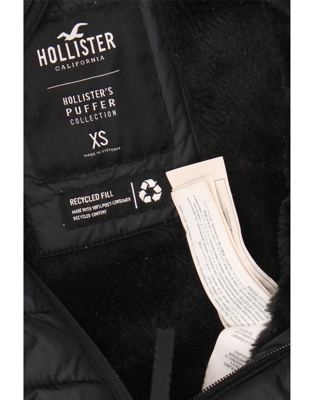 HOLLISTER Chaqueta acolchada con capucha para hombre UK 34 XS Nylon negro