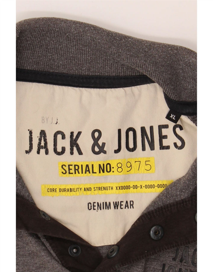 JACK & JONES Mens Graphic Polo Shirt XL Grey Polyester Vintage Jack & Jones and Second-Hand Jack & Jones from Messina Hembry 