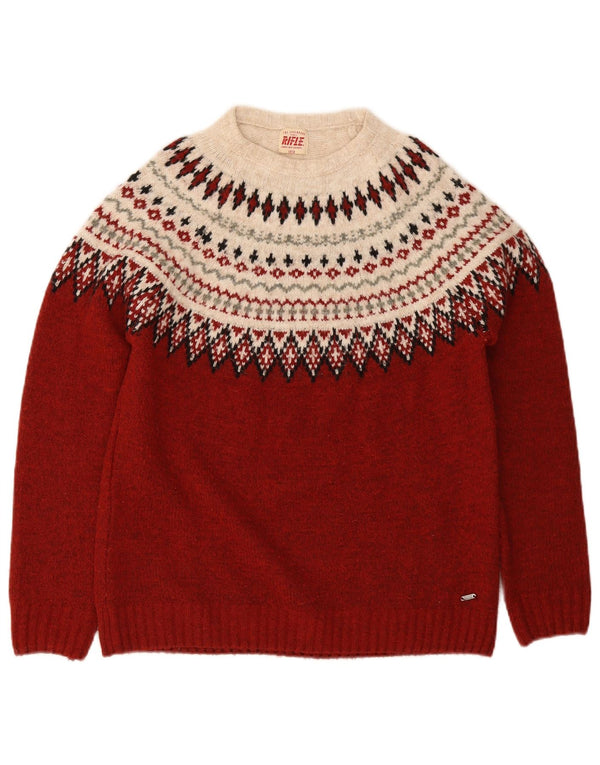 Rifle Jersey de cuello redondo para mujer UK 10 Small Borgoña Fair Isle