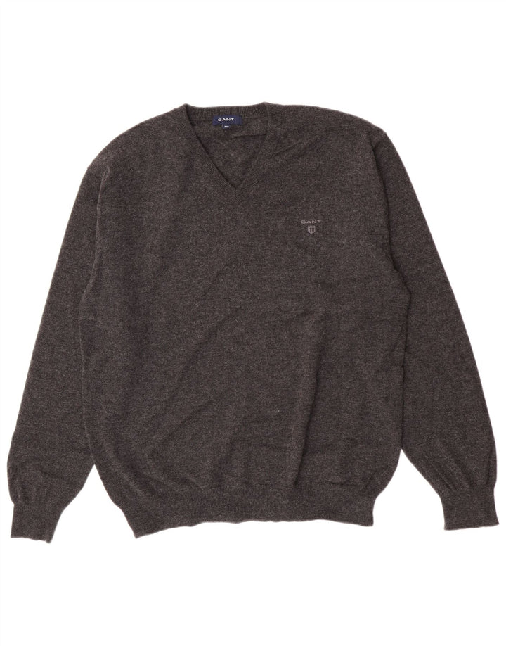 Gant Jersey con cuello en V para hombre, talla 2XL, lana de cordero gris