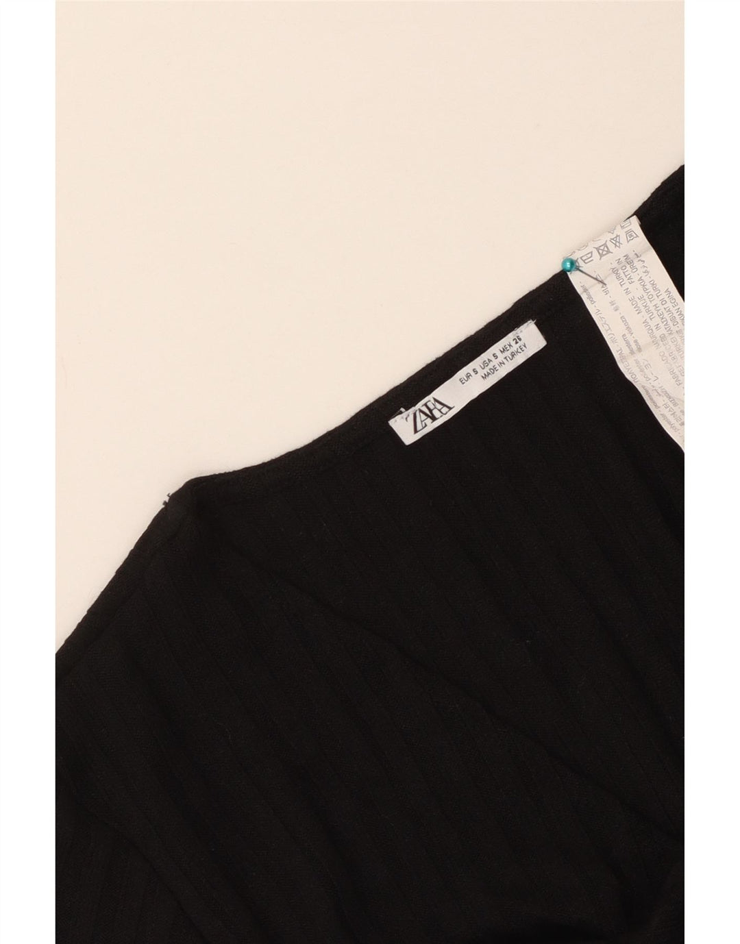 Zara Mujer Crop Top UK 8 Pequeño Poliéster Negro