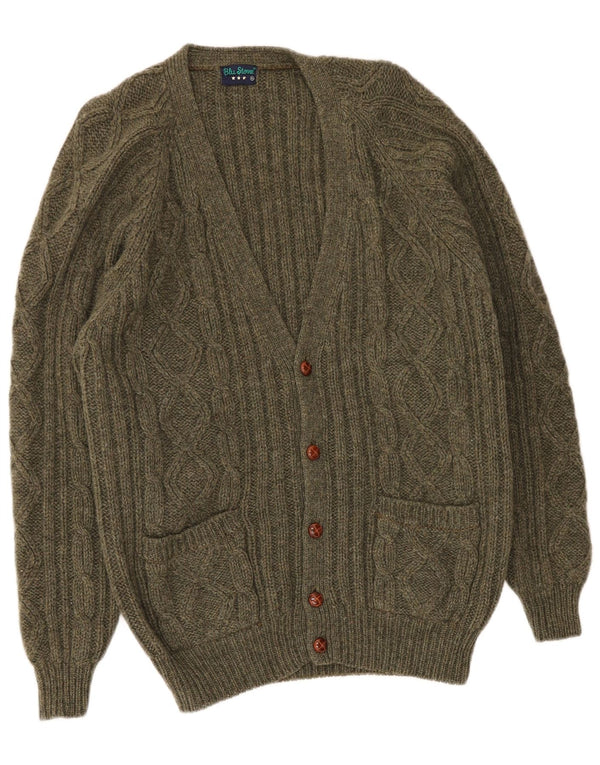 Vintage hombres Cardigan suéter XL verde nueva lana