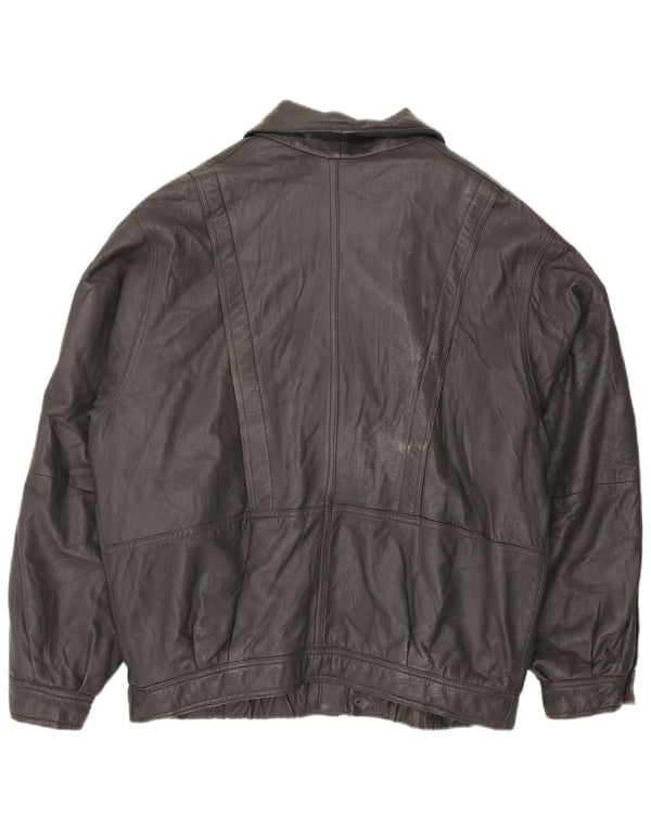 Chaqueta de cuero vintage para hombre IT 56 3XL Negro