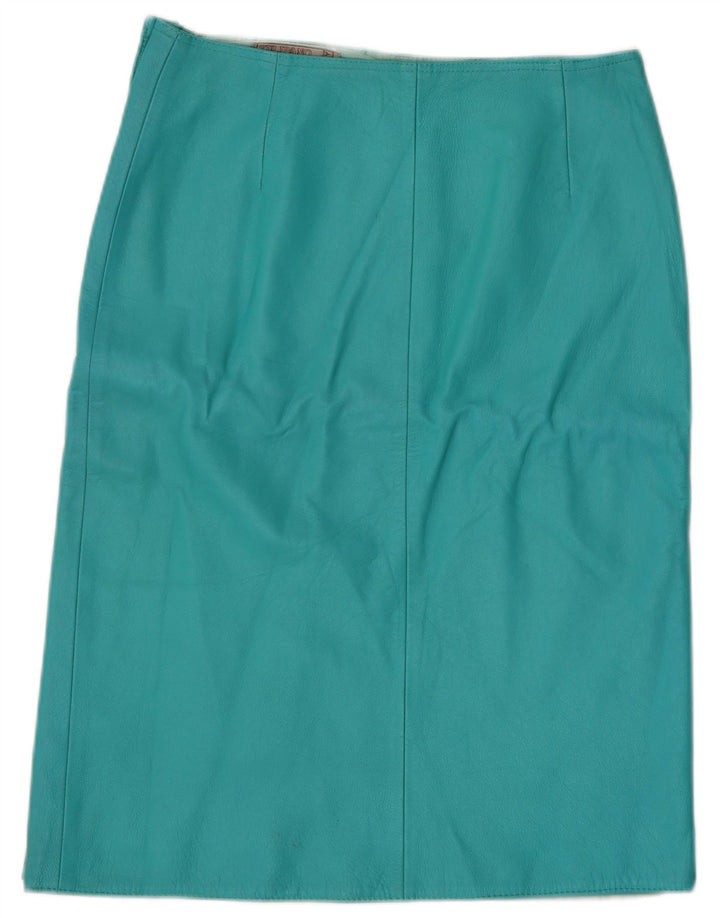Falda de cuero vintage para mujer IT 44 Medio W28 Cuero turquesa
