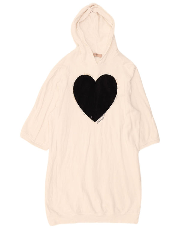 Twinset Womens 3/4 Sleeve Hoodie Dress UK 18 XL White Colourblock Heart