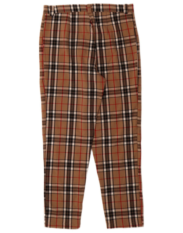 Vintage Mujer Slim Fit Casual Pantalones XL W30 L28 Marrón Check Algodón
