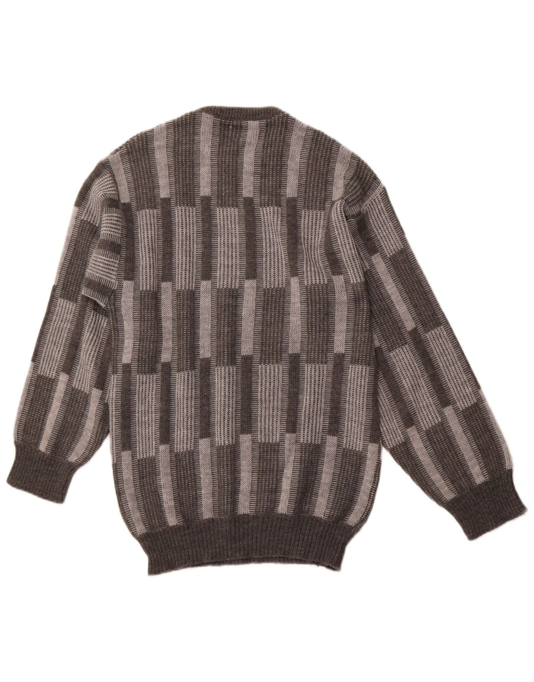 VINTAGE Hombres Crew Neck Jumper Suéter IT 52 Acrílico Geométrico Gris Grande