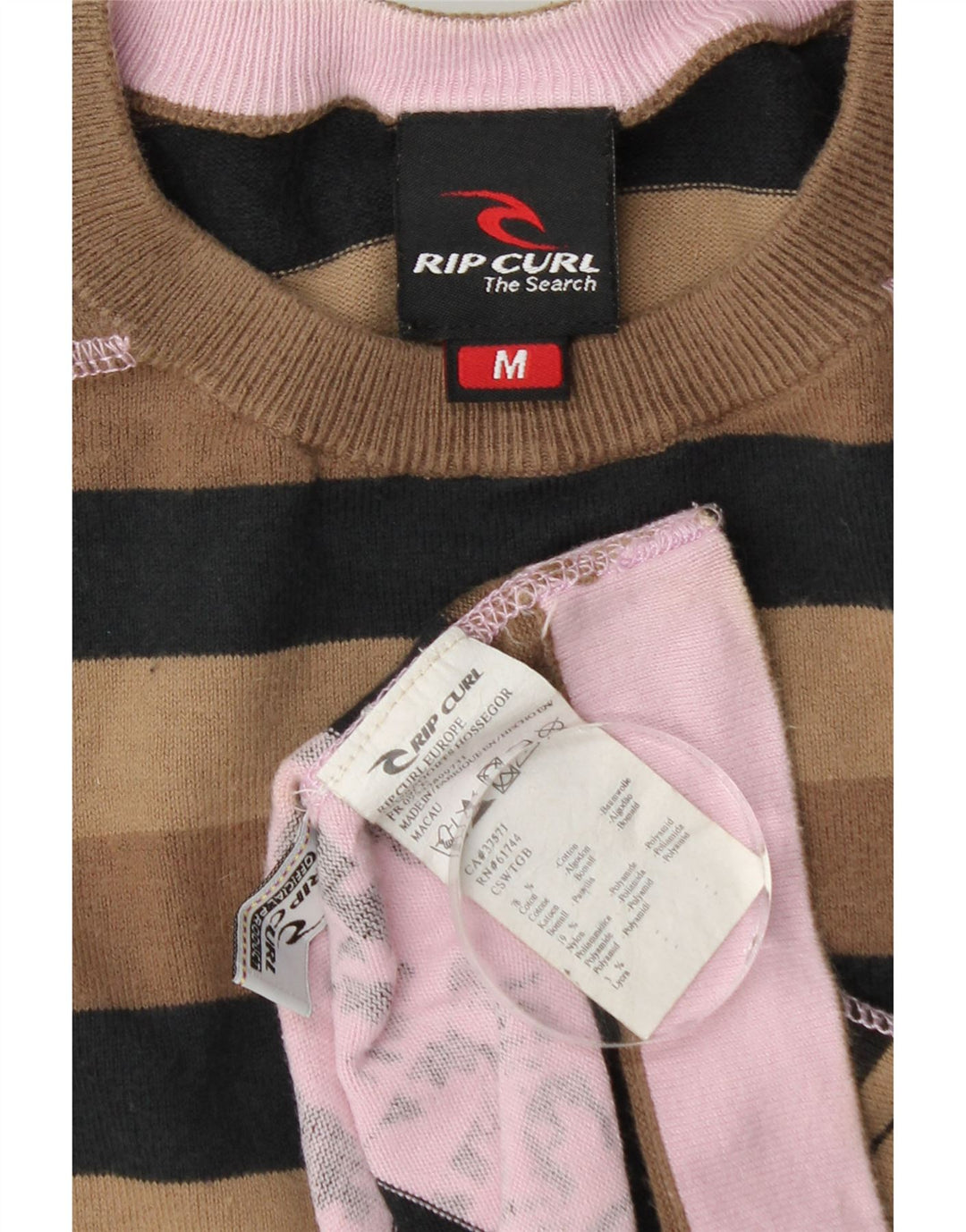Rip Curl Hombre Gráfico Top Manga Larga Algodón A Rayas Marrón Medio