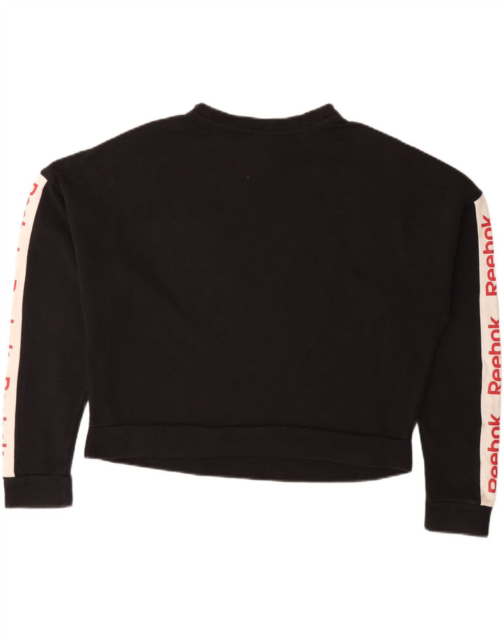 REEBOK Womens Oversized Crop Sweatshirt Jumper UK 12/14 Medium Black