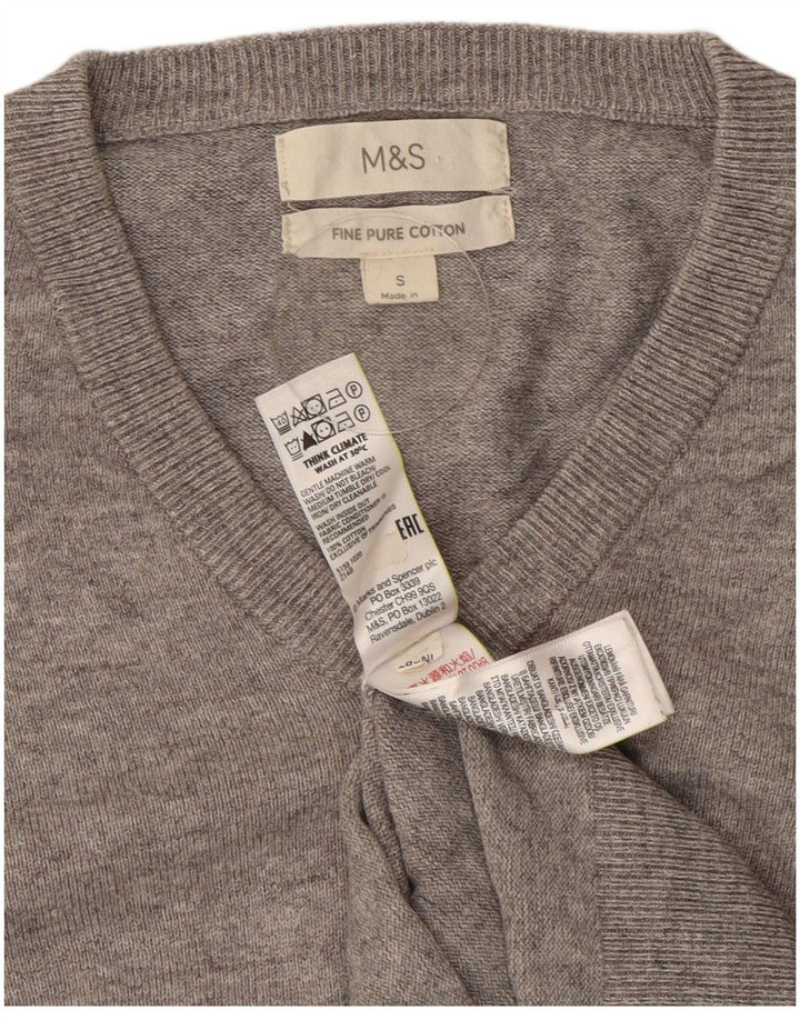 Marks & Spencer Suéter con Cuello en V para Hombre Pequeño Algodón Moteado Gris