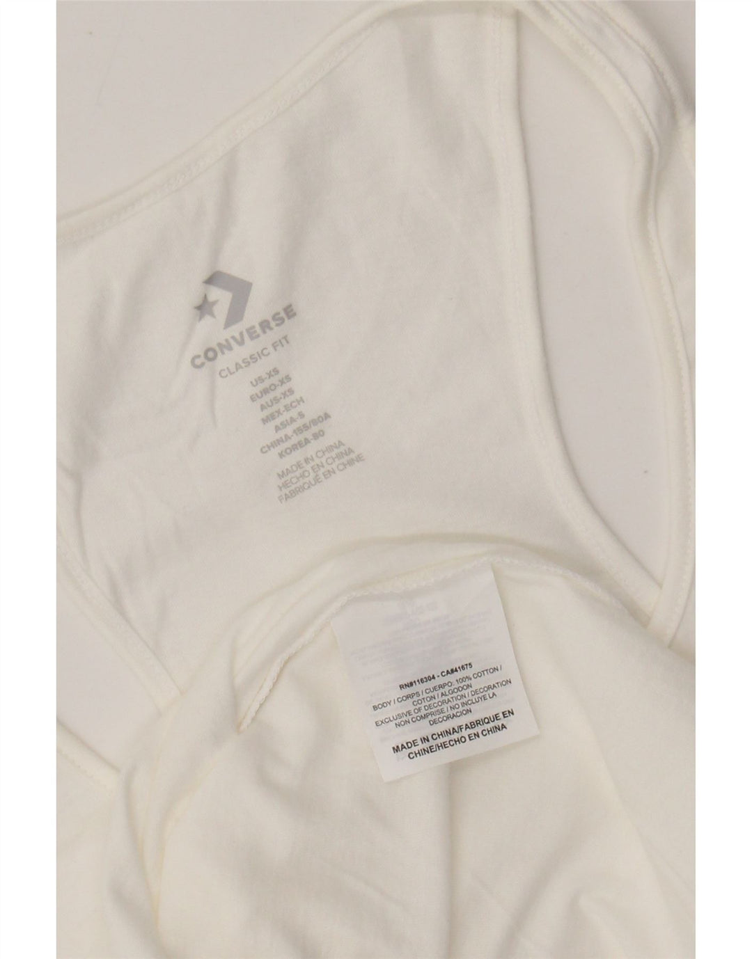 CONVERSE Top sin mangas gráfico de corte clásico para mujer UK 6 XS Algodón blanco