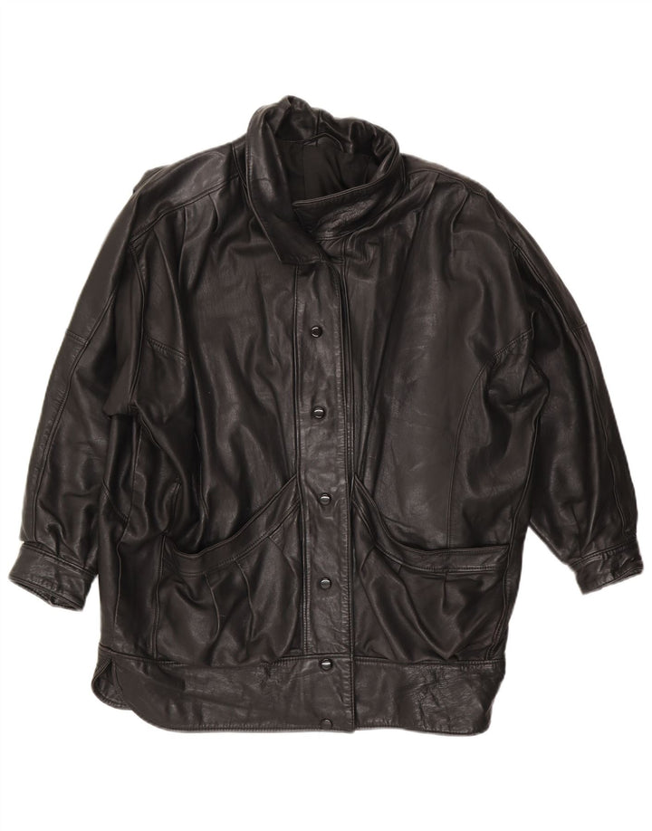 VINTAGE Chaqueta de cuero de gran tamaño para mujer Reino Unido 14 Cuero negro grande