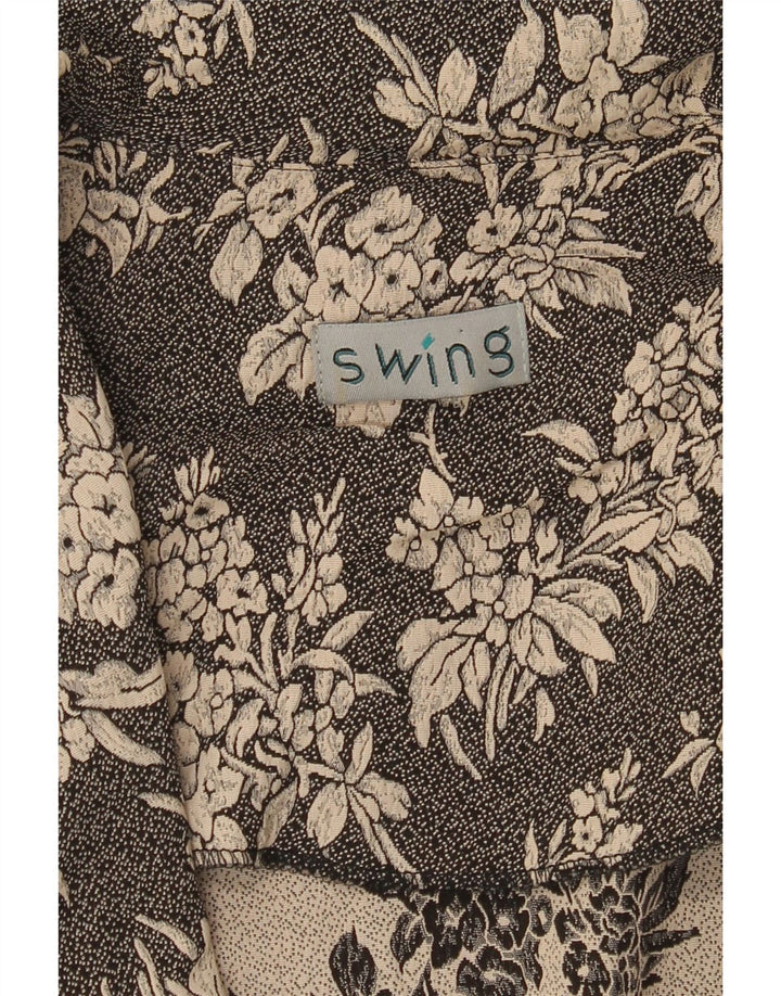 VINTAGE Mujer 3 Botones Blazer Chaqueta Reino Unido 10 Pequeño Negro Floral