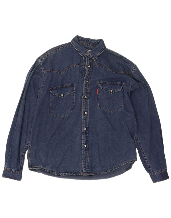 Camisa vaquera vintage holgada para hombre de algodón azul medio