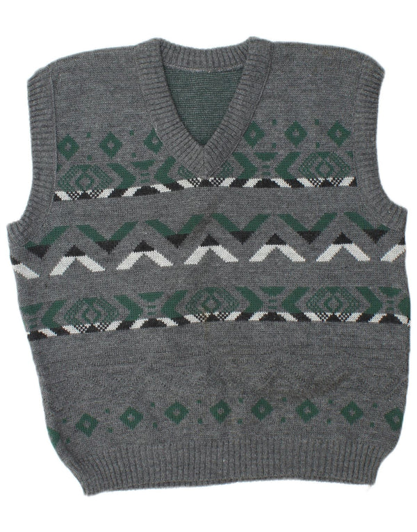 Vintage hombres chaleco tanque top grande gris Fair Isle
