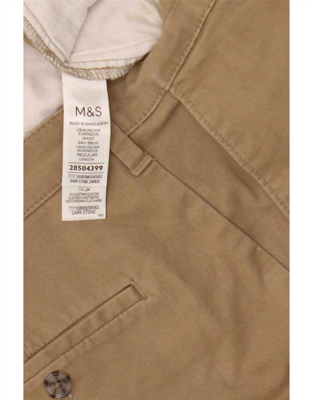 Marks & Spencer Pantalones cortos chinos para hombre W34 Algodón beige grande