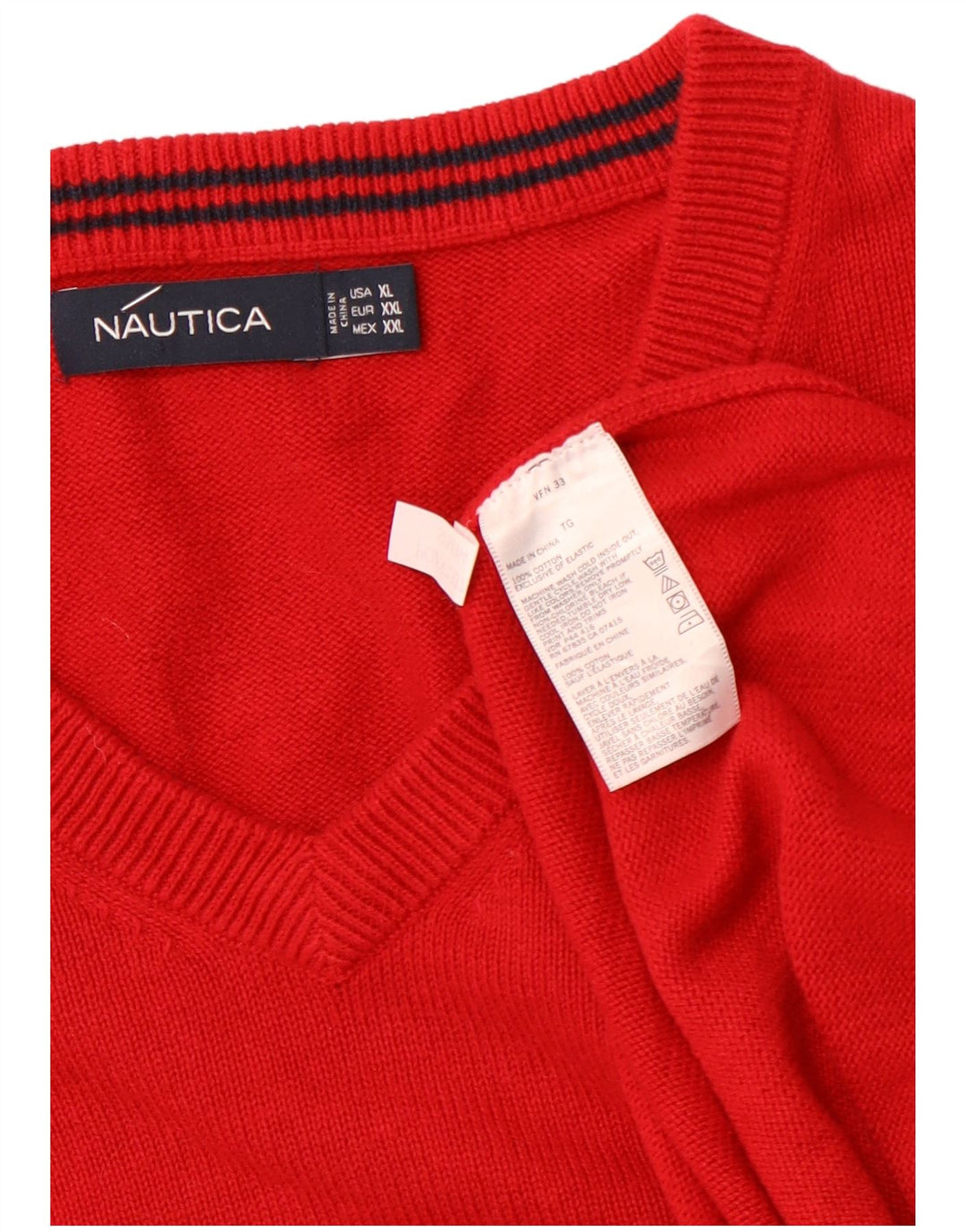 NAUTICA Jersey con Cuello en V para Hombre XL Rojo Algodón