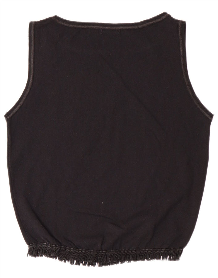 BENETTON Top corto sin mangas para mujer UK 40 Mediano Negro Poliamida