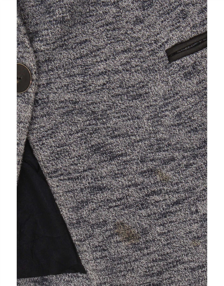 Zara Chaqueta tipo blazer con 1 botón para mujer UK 6 XS Algodón moteado azul