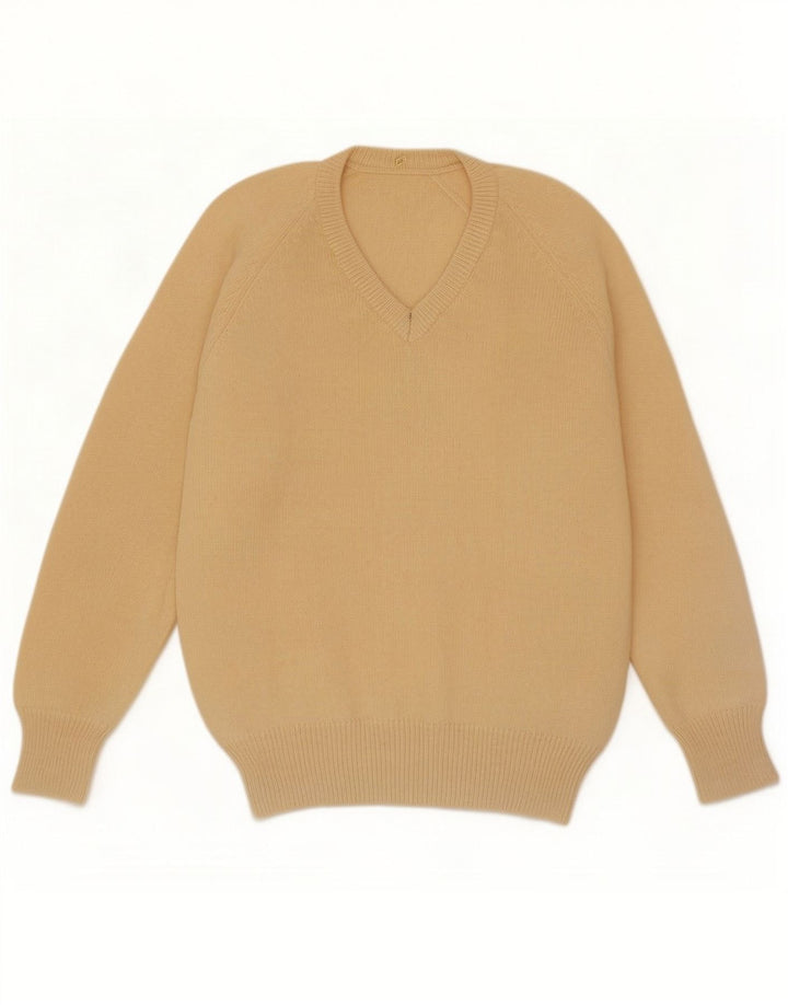 Vintage Hombres V-Cuello Jumper Suéter XL Beige