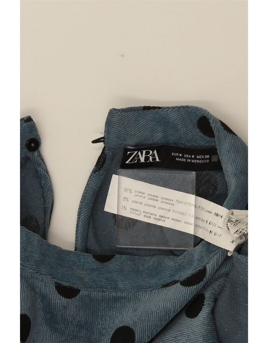 Zara Vestido recto de manga larga para mujer UK 40 Poliéster de lunares azules pequeños