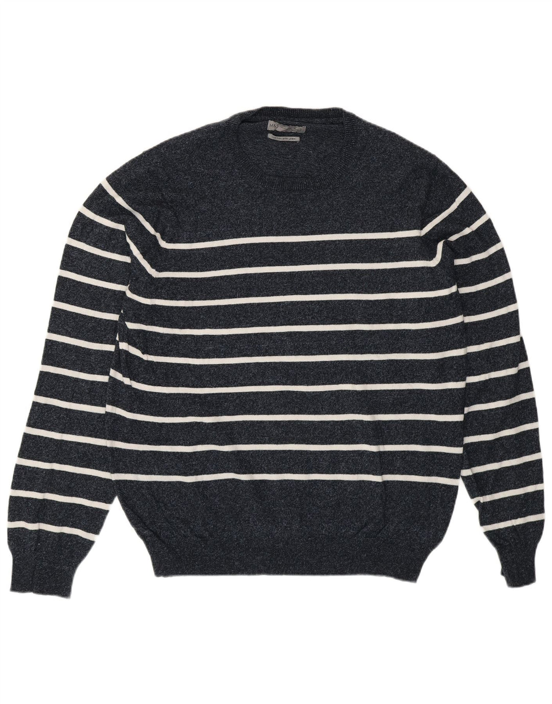 Marks & Spencer - Jersey de cuello redondo para hombre, talla grande, color azul marino a rayas