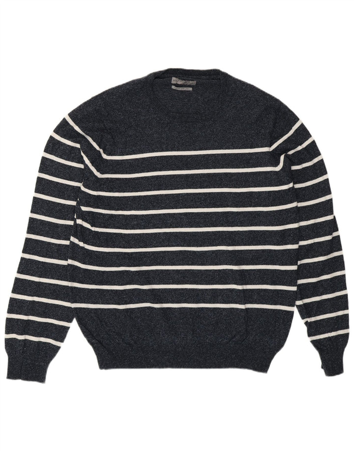 Marks & Spencer - Jersey de cuello redondo para hombre, talla grande, color azul marino a rayas