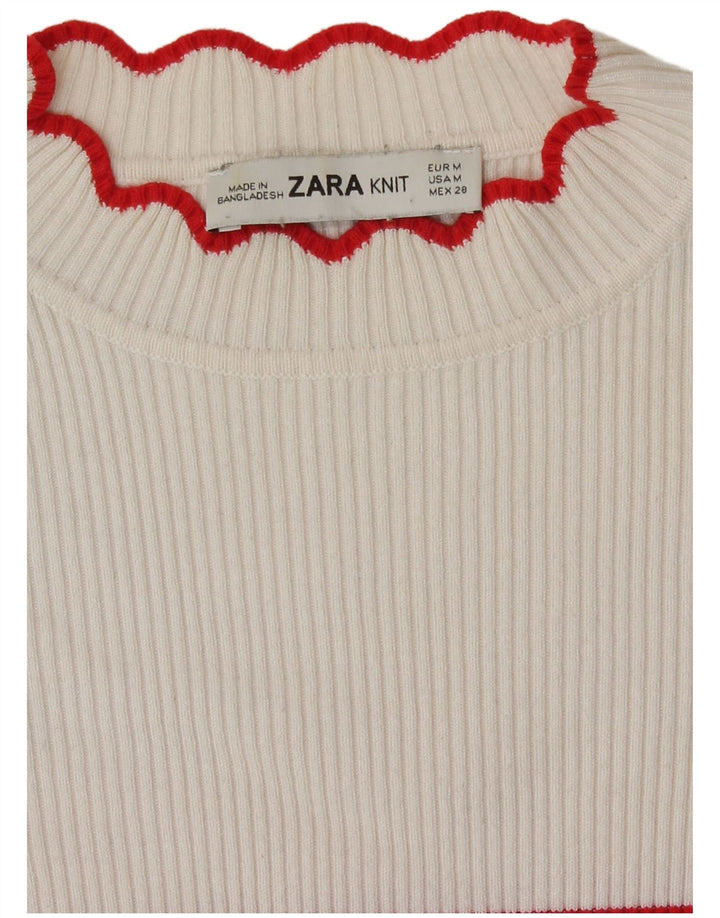 Zara Mujer Crop Top Manga Larga UK 42 Mediano Rayas Blancas