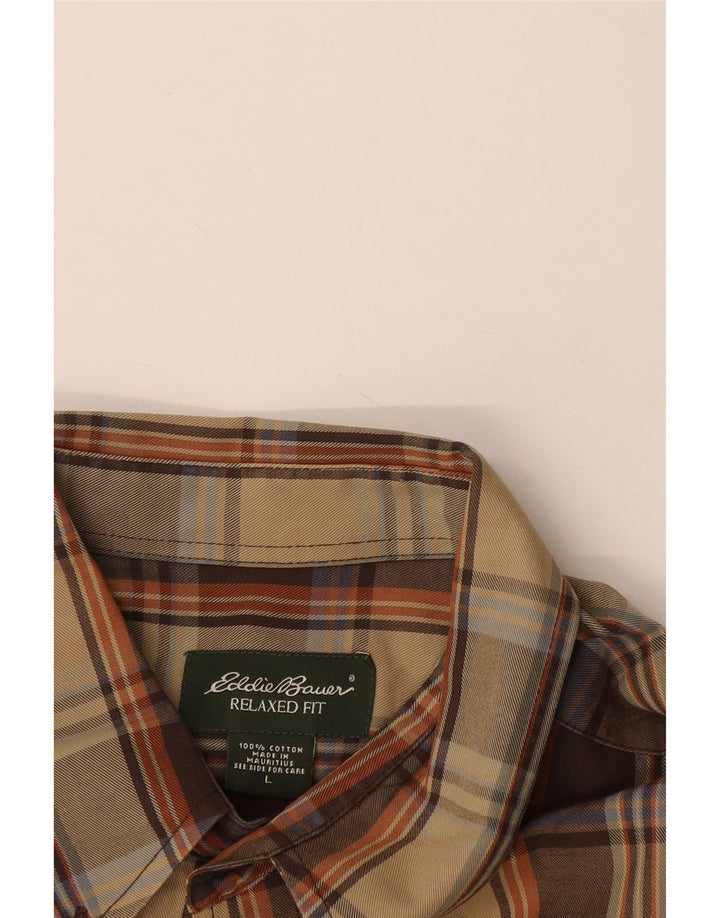 EDDIE BAUER Camisa de franela de ajuste relajado para hombre Algodón a cuadros marrón grande