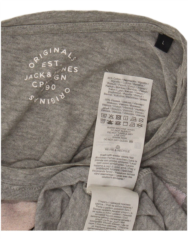 JACK & JONES Camiseta gráfica para hombre Top grande de algodón moteado gris