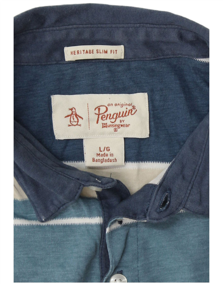 PENGUIN Polo Heritage de corte slim para hombre, talla grande, color azul